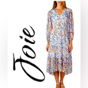 Joie Limited Edition Floral Cottagecore chic Chiffon boho Maxi Dress size Large